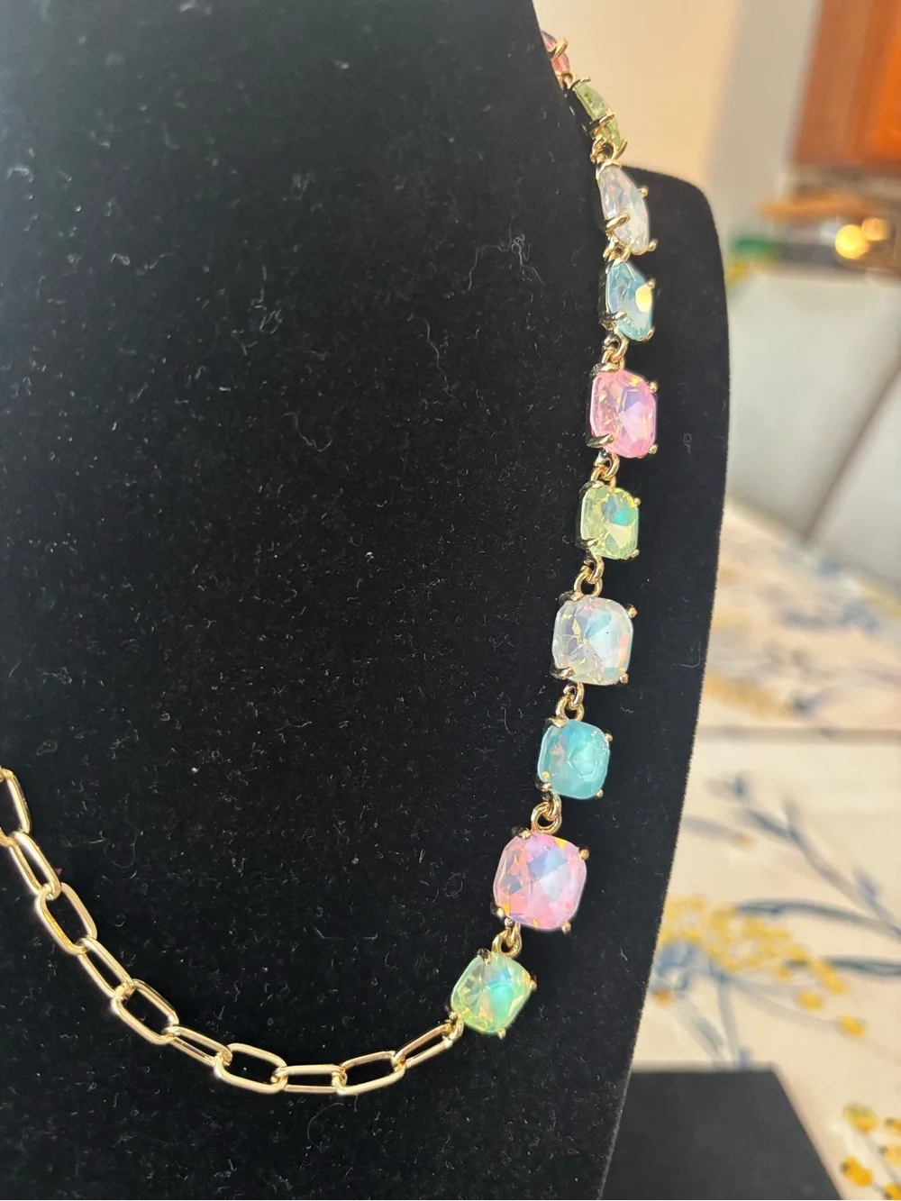 Gold Chain Pastel Aurora Crystal Necklace - Women Jewelry